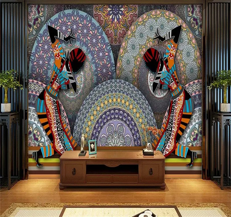 

3D murals creative ethnic style pattern hand-painted TV background wall professional production mural photo wallpaper