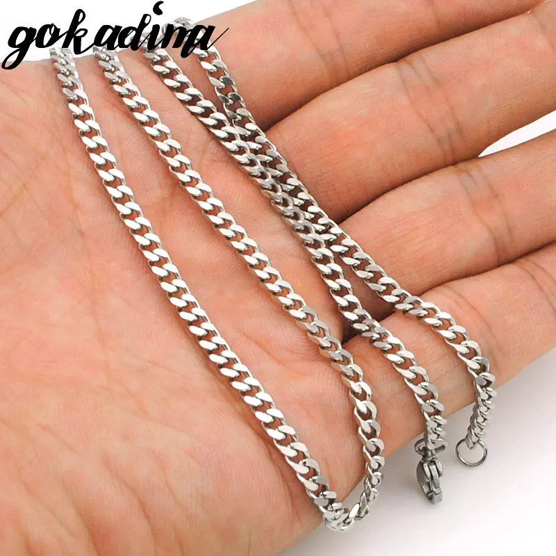 Gokadima (40cm-60cm), 3mm wide,Cuban Curb Chain Stainless Steel Chain necklace for men or women accessories, wholesale, WN001