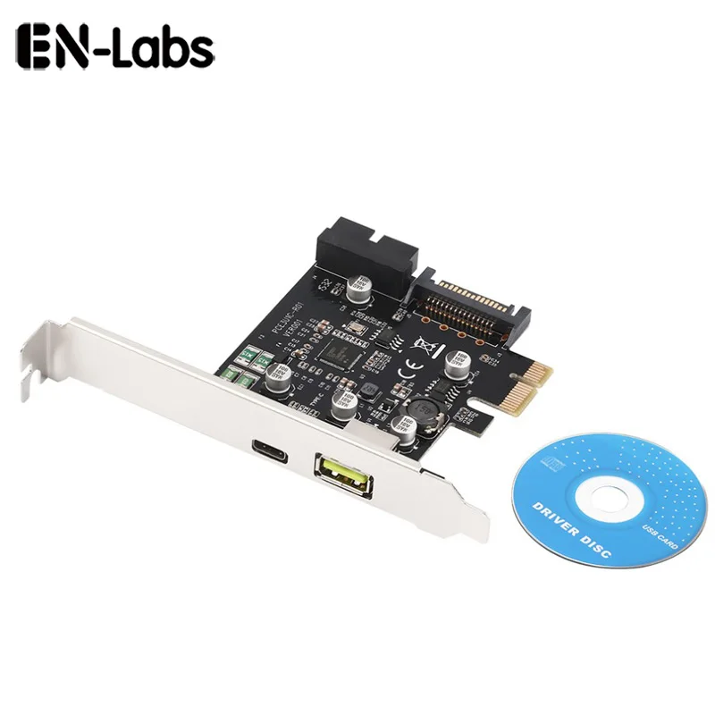 

En-Labs USB 3.0 3 Port (Type C + 20 Pin Internal) PCI-E Express Card w/ 2.4A Quick Charge USB Hub Controller Adapter for PC