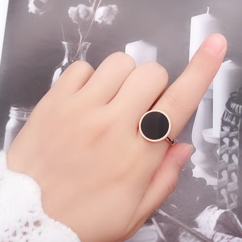 KNOCK  Vintage Wedding Ring for Women Minimalist Rose Gold Color Round Acrylic Stone 316L Stainless Steel Rings Jewlery