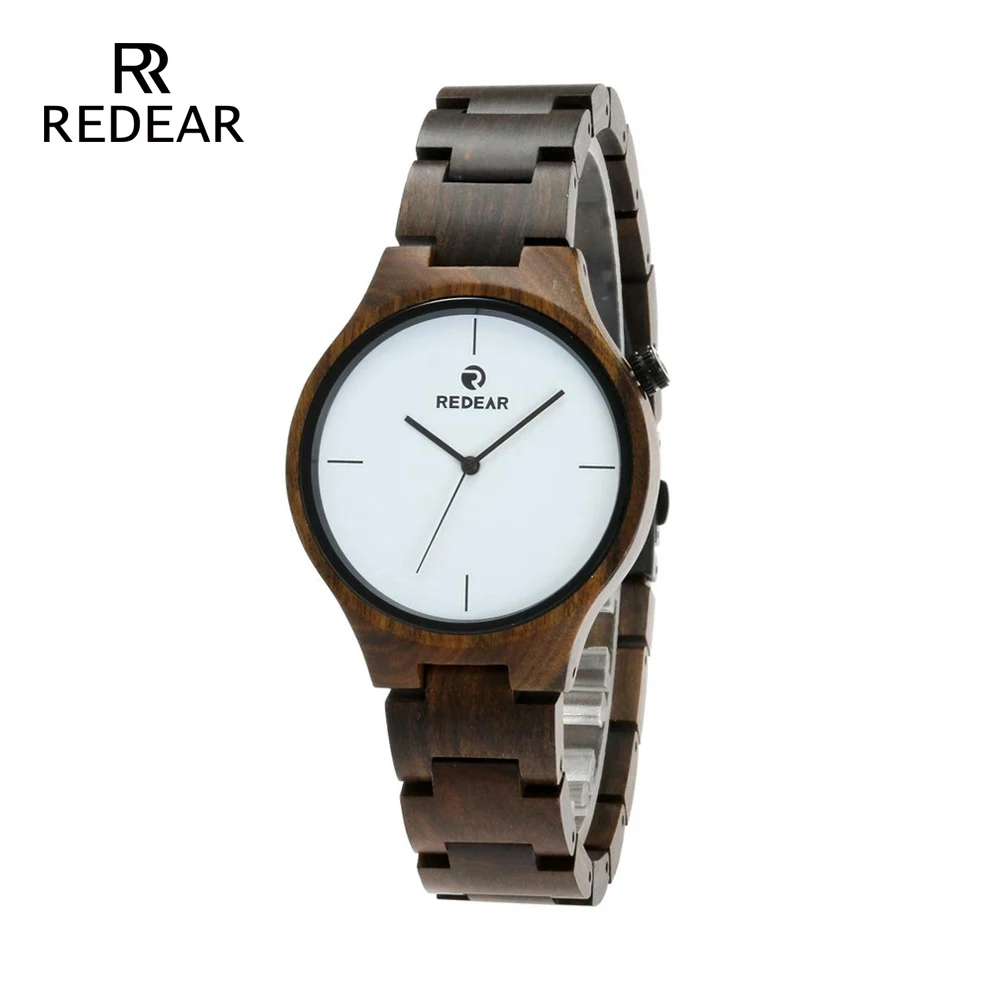 REDEAR Wholesale Black Sandalwood wooden Man Watch White personality Surface for Clock Women As Present