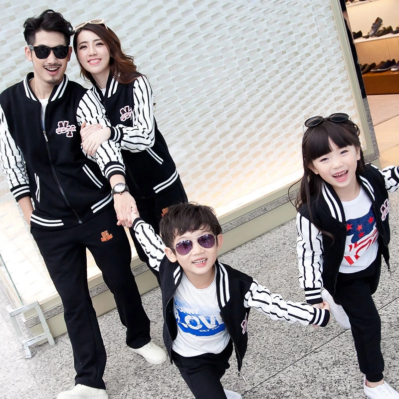 Family Matching Clothes Autumn Winter Dad Mom Kids Baseball Uniform Sports Set Coat &Pants Children School Holiday Causal Suit