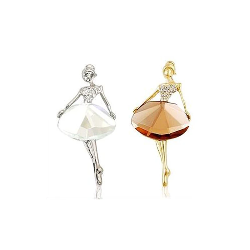 Di modo Oro-Ballerina di Colore di Figura Della Ragazza Spille Per Le Donne di Cristallo Multicolore del Strass Spilla Risvolto Spilli Figura Dei