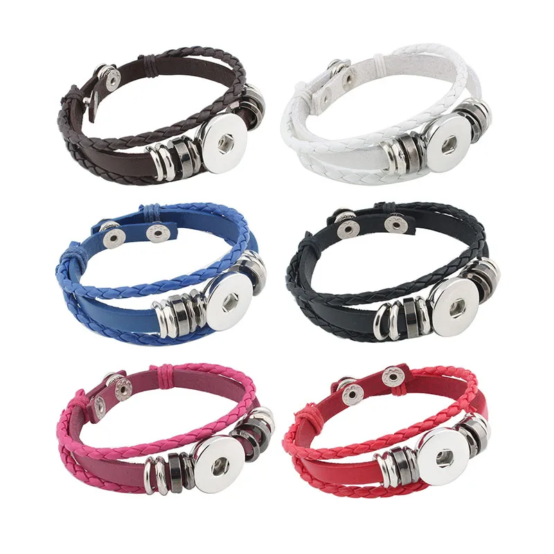 Image: Bracelets à boutons-pression en cuir PU pour femmes, 6 couleurs, haute qualité, 18mm, bijoux à bouton-pression, vente en gros, ZE400