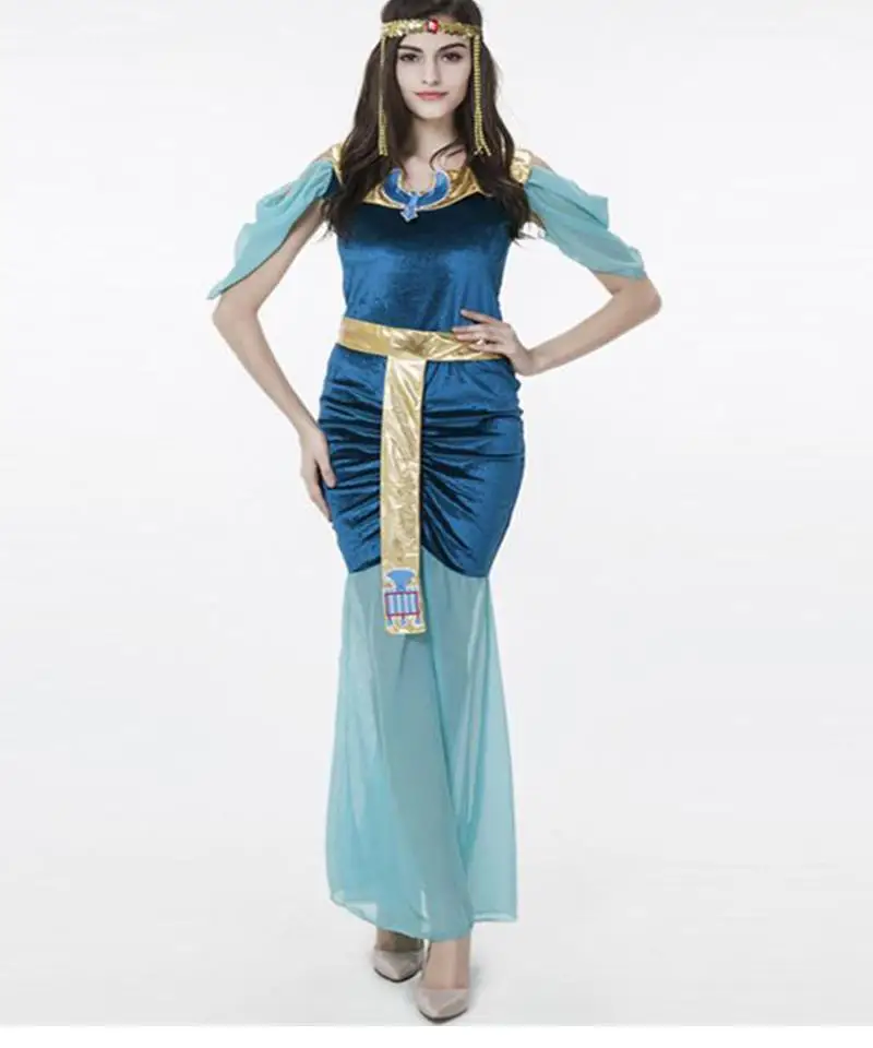 Attractive New Sexy Women Gypsy Fancy Dress Blue Greek Goddess Halloween Cosplay Party Dress Sexy Stage Play Costume WT5286