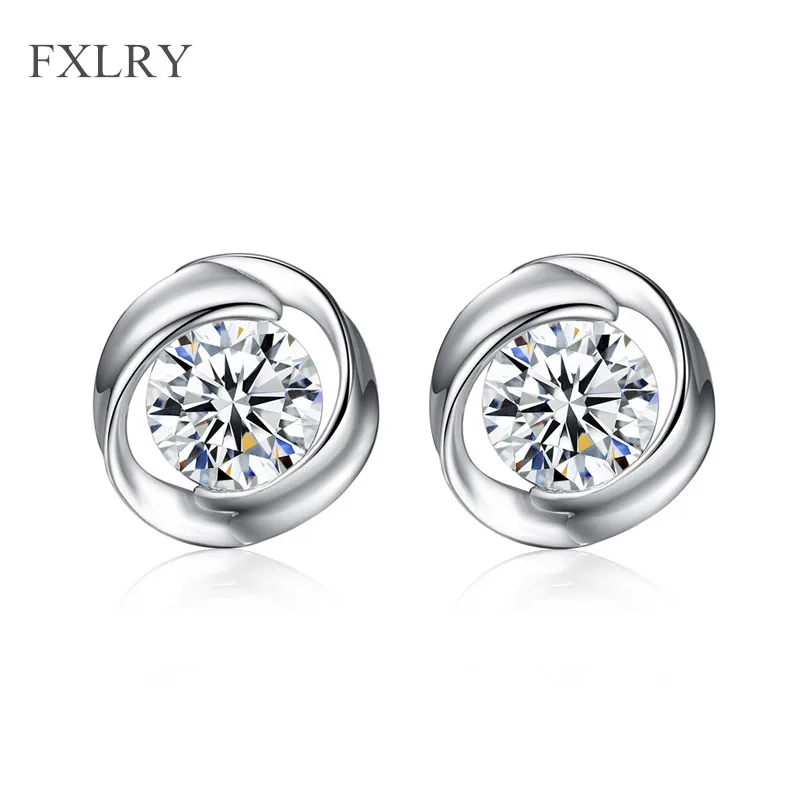 FXLRY New Design Fashion Silver color Micro Paved Zircon Single Eight Hearts And Eight Arrows Zircon Studs Earrings For