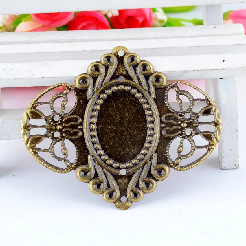 MIAOCHI 3Pcs Antique Bronze Filigree Cameo Frame Settings Wraps Connnector Decoration DIY Embellishments 6.9x5.6cm F0428