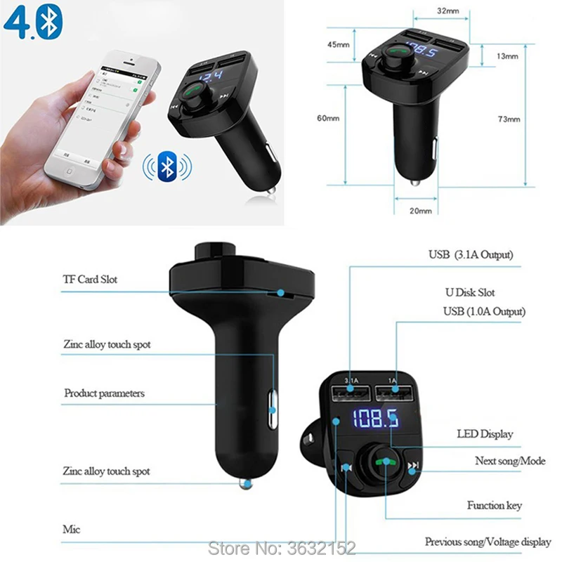 Car Bluetooth Charger Handsfree Car Kit FM Transmitter QC3.0 Car Accessories For Honda fit accord crv civic 2006-2012 jazz city