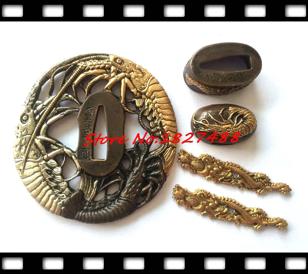 

Handmade A Set High Quallty SAMURAI SWORD FITTINGS TWO SHRIMP DESIGN TSUBA FUCHI KASHIRA KATANA FOR DIY ACCESSORY