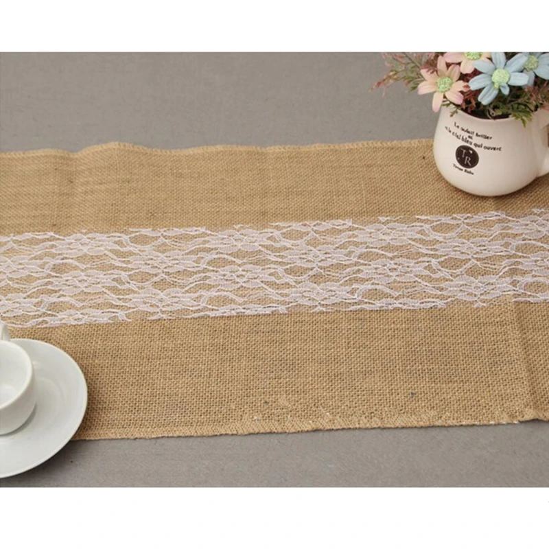 Lace Hessian Burlap Table Runner Wedding Linen Table Runner Lace Doily Table Runner Natural Jute Home Party Decoration