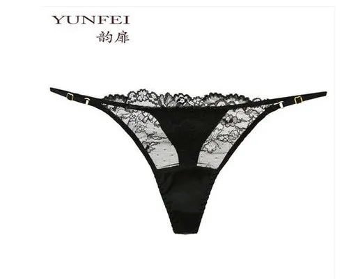 

Sexy thong girl Mulberry silk lace underwear non-trace transparent T pants temptation