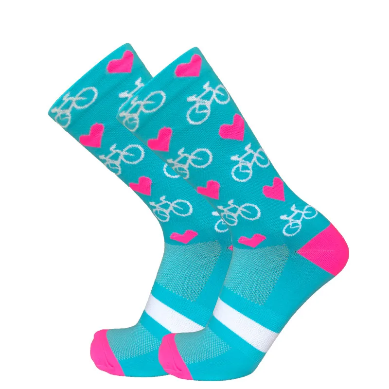 New Professional Sport Pro Cycling Socks Men Women Compression Road Bicycle Socks Mountain Bike Socks Racing Socks Heart Pattern