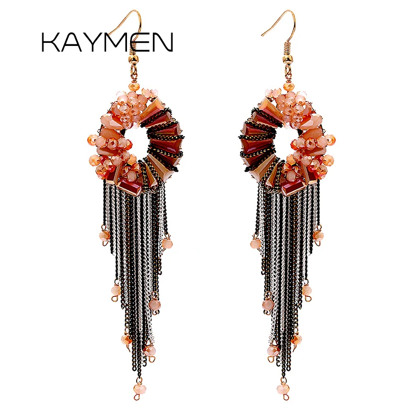 

KAYMEN Handmade Crystal Tassels Earrings for Women Gold Plated Fashion Weaving Drop Dangle Bohemia Ear-ring Drop-shipping Bijoux