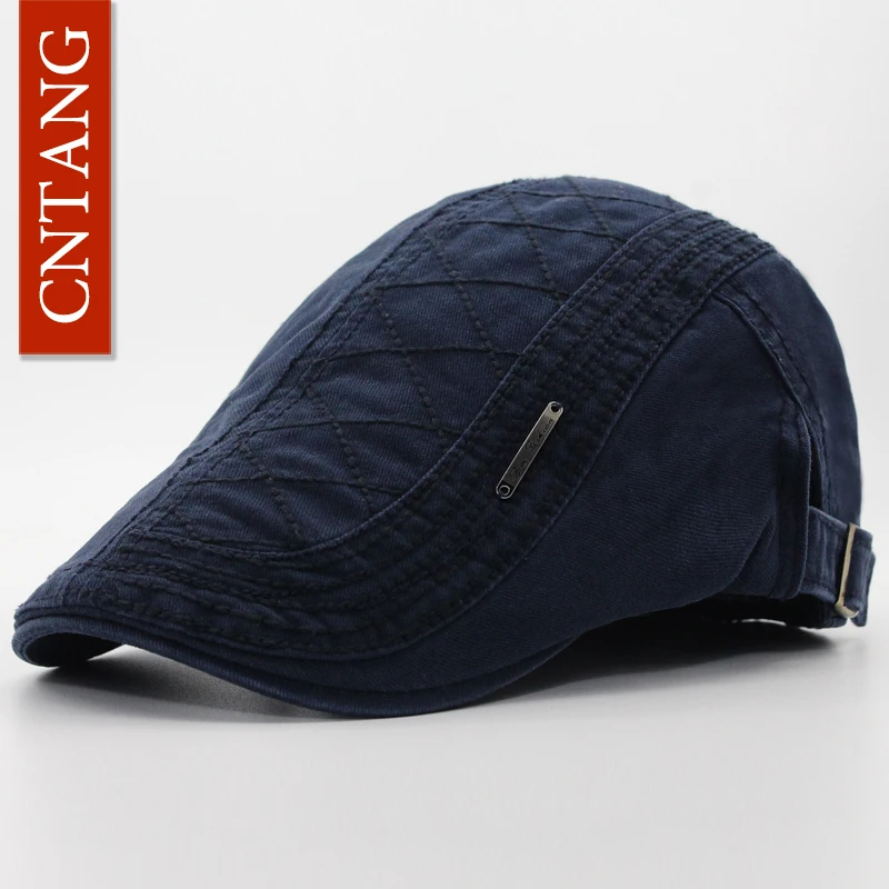 CNTANG-boina de algodón con visera informal para hombre, gorro plano con botones, Estilo Vintage, ajustable, para primavera y otoño