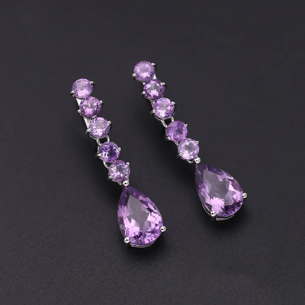 Gem\'s Ballet 8.91Ct Natural Amethyst Vintage Long Earrings 925 Sterling Silver Gemstone Drop Earrings For Women Fine Jewelry