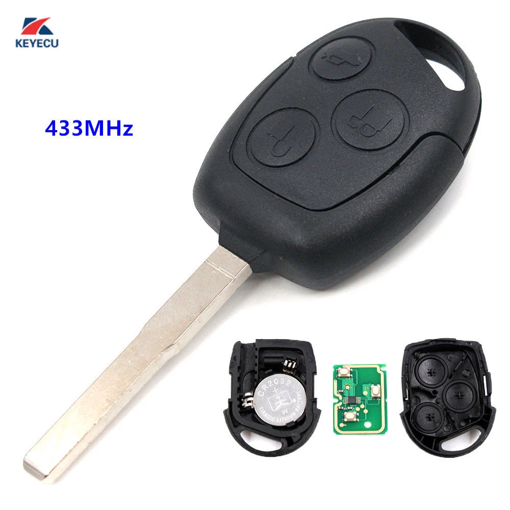 

KEYECU Keyless 3 Button Remote Key Fob 433MHz 4D60 / 4D63 Chip HU101 Blade for Ford Focus Fiesta Mondeo 2001-2007