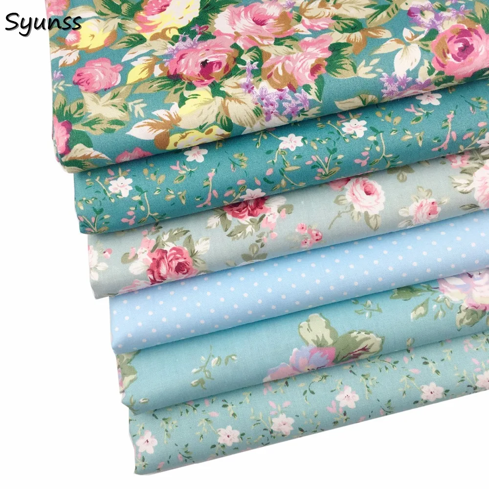 Blue Florals Sewing Cloth, 100% Cotton Fabrics, Fat Quarters Patchwork, Scrapbook Material, Doll, Baby Dresses, DIY Tissue