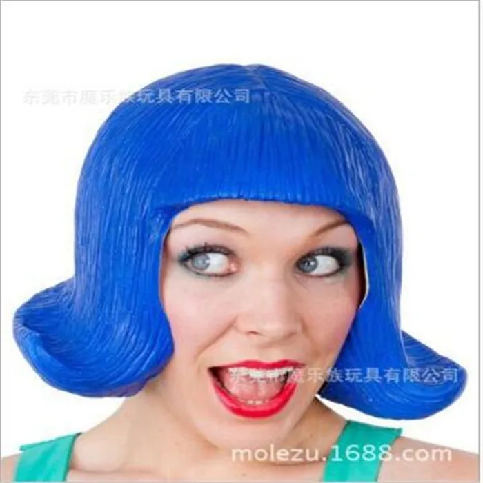 Hot Sale Halloween Christmas Party Cosplay Mascara Women's Wig Anime Latex Blue latex wigs Costume Fancy dress Theater Prop