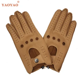 YY8809 Men Winter Genuine Deerskin 100% Leather Thin Gloves Male Black/Brown Hollow Out Holes Locomotive Gym Luvas XL PLUS SIZE