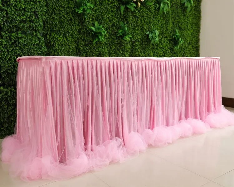Ice Silk And Organza Table Skirt for Party Wedding Home Decoration Birthday Party / Baby Shower Chiffon Table Skirt