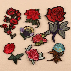 Thermo Adhesive Rose Peony Flower Embroidery Patches for Clothing Iron on Clothes Dress Jeans Appliques Badge Stripe Sticker Diy