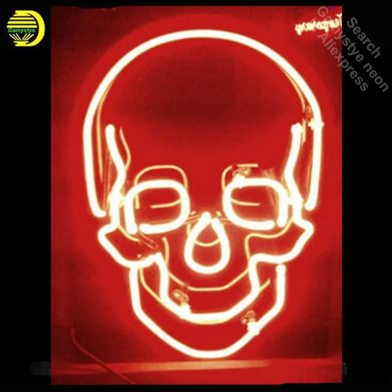 

Skull Neon Sign Red color neon bulb Sign Real Glass Tube neon light Recreation club Pub Iconic Sign WALL Advertise Personalized