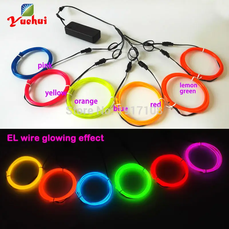 3.2mm 1Meter x 6pieces multicolor flexible EL wire electroluminescent wire rope tube Led neon light rope for glowing party decor