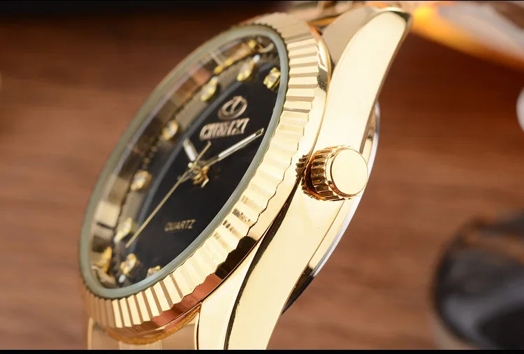 CHENXI Luxury Couple Watch Golden Fashion Stainless Steel Lovers Watch Quartz Wrist Watches For Women & Men Analog Wristwatch