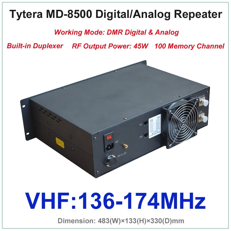 Tytera TYT MD-8500 VHF 136-174MHz DMR الرقمية والتناظرية المهنية اسلكية تخاطب مكرر مع الوجهين (RF انتاج الطاقة 45W)