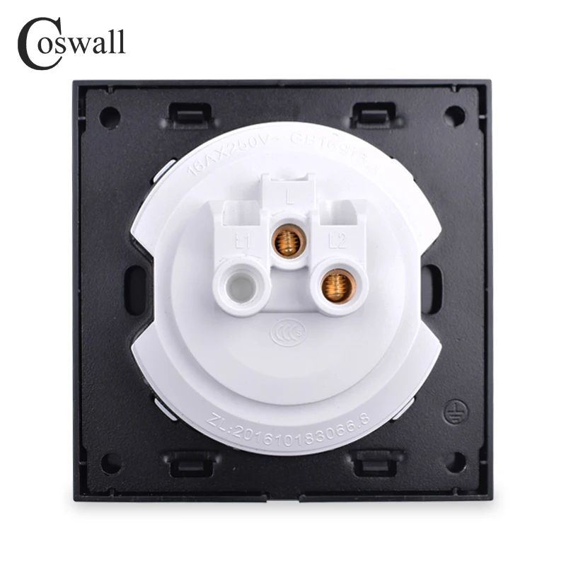 Coswall  1 Gang 1 Way Random Click Push On / Off Wall Light Switch With LED Indicator Tempered Crystal Glass Panel 16A Grey