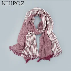 Japanese Style Women Winter Autumn Soft Cotton Scarf Wrinkle Warm Men Striped Unisex Long Shawl&Wrap High Quality M194