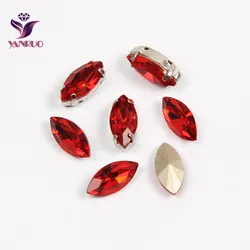 YANRUO 4200 Navette Siam Red Crystals K9 Fancy Rhinestones Claw Settings Sewing on Clothing Bright Craft Art DIY