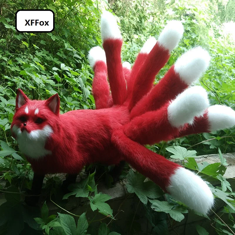 big real life red fox model plastic&furs simulation nine-tails fox gift about 35x23cm xf1813