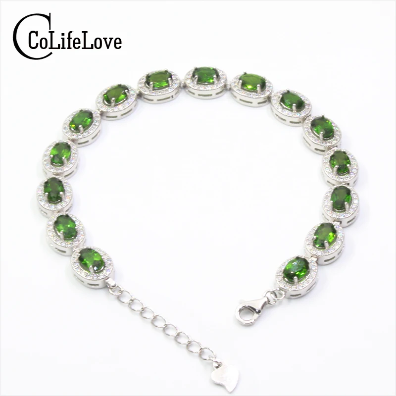 

Classic chrome diopside bracelet 15 pcs natural VVS diopside gemstone solid 925 sterling silver diospide bracelet romantic gift