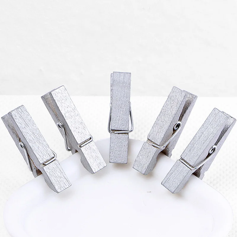 10pcs 35x7mm DIY Gold Silver Big Wood Clothes Pegs Clothespin Clips Office Party Decoration Accessories Photo Hanging Pegs