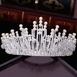 New Vintage Multilayer Luxury Silver color Crystal Pearl Tiara Crown Wedding Hair Accessories Bridal Party Jewelry Big Headbands