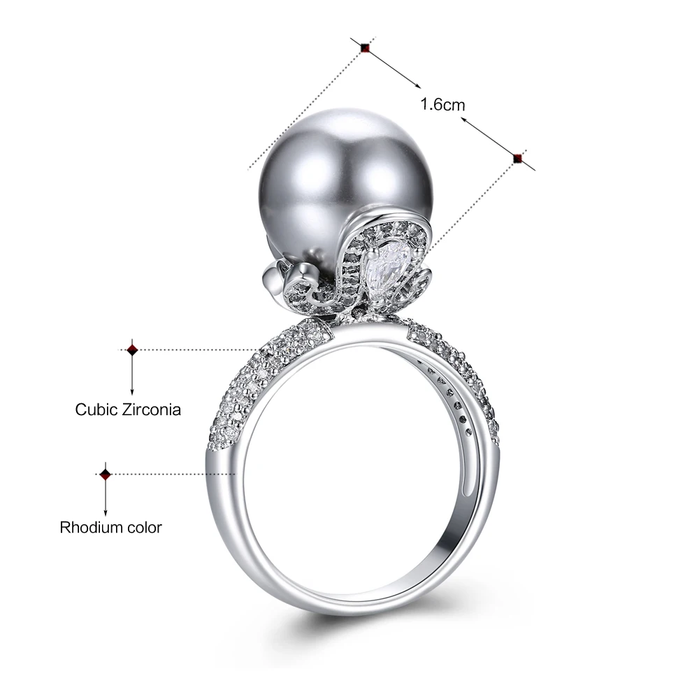 Shiny Cubic Zircon Top Jewelry High Quality Women Trendy Jewellery Big Charming Finger Rings Elegant Grey Pearl Ring