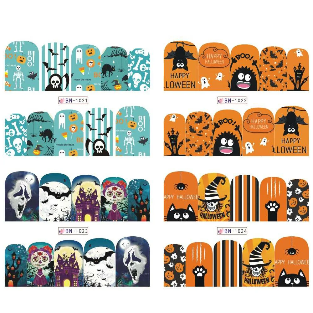 New arrival Halloween Manicure Sticker Pumpkin Bat Devil Cartoon Nail Care Polish Wrap Patch 12pcs/pack Nail Art foil sticker