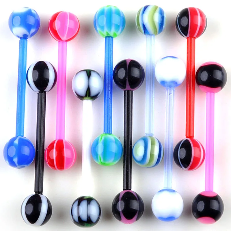 5PCS Mixed Colors Tongue Barbell Ring Body Acrylic Bar Ear Lip Tongue Ring Stud Piercing Jewelry Wholesale