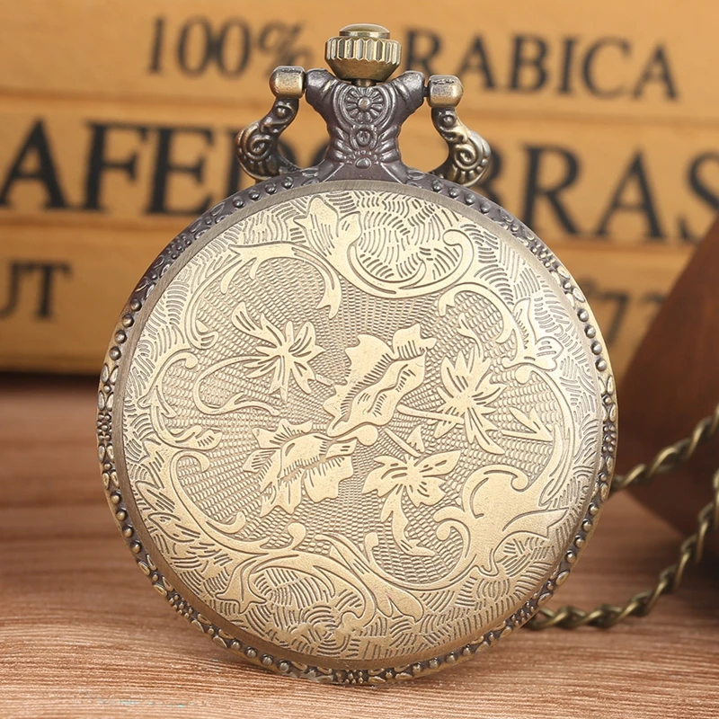 3D Cute Long Nose Elephant Figure Retro Bronze Hollow Necklace Quartz Pocket Watch Fashion Pendant Watches for Men Women Kids