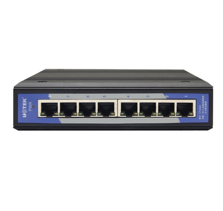 UT-6408 8 port industrial grade non-managed Ethernet switch 10/100Mbps auto negotiation full duplex half duplex Auto MDI/MDI-X