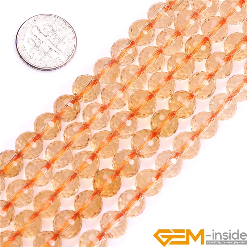 Round Faceted Citrines Beads For Jewelry Making Strand 15\