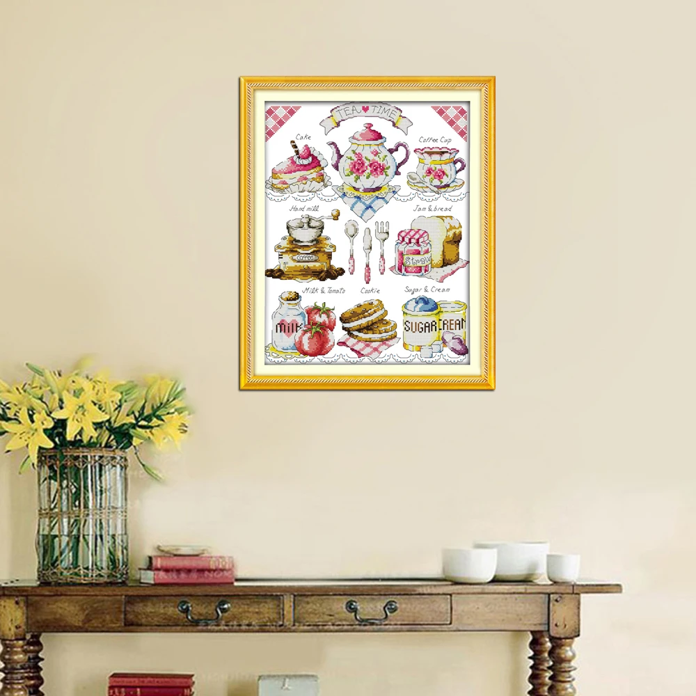 Joy Sunday Afternoon Tea Time Canvas DMC 14CT and 11CT Counted Chinese Cross Stitch Kits printed Embroidery Set Needlework