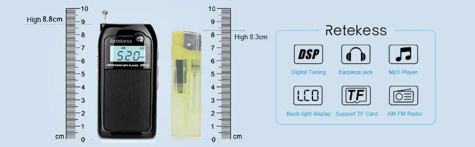 RETEKESS PR12 Radio FM AM Mini-Taschenradio MP3 Tragbarer Empfänger mit hintergrundbeleuchtetem Display, digitaler Stereo-Unterstützung und TF-Kartenfunktion für Senioren – Detail 15