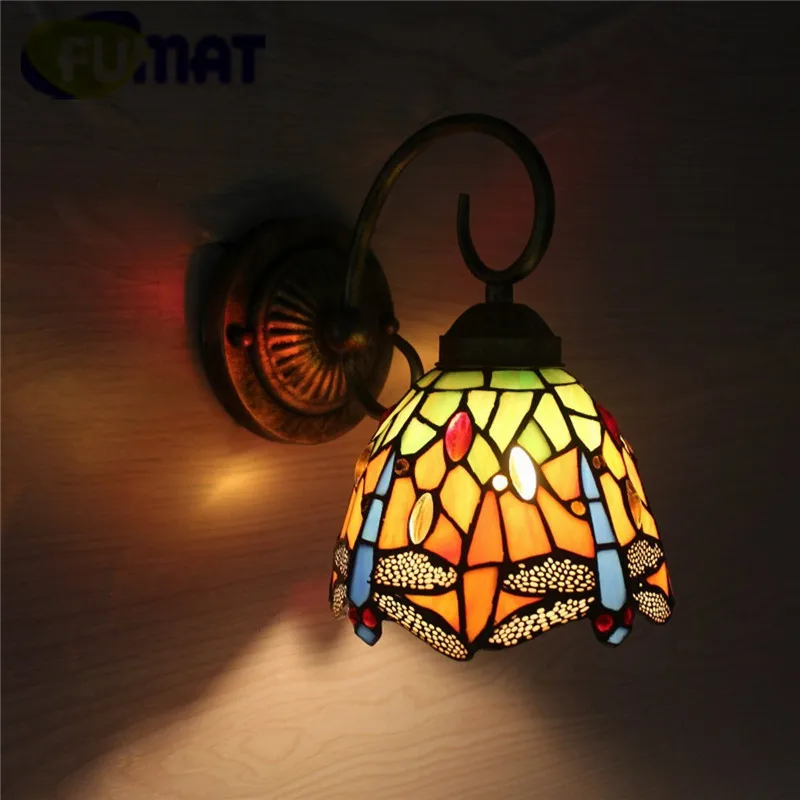 FUMAT Tiffany Wall Lamp LED Sconces Stained Glass Luminaria Corridor Light Dragonfly Mirror Front Lamp E14 6