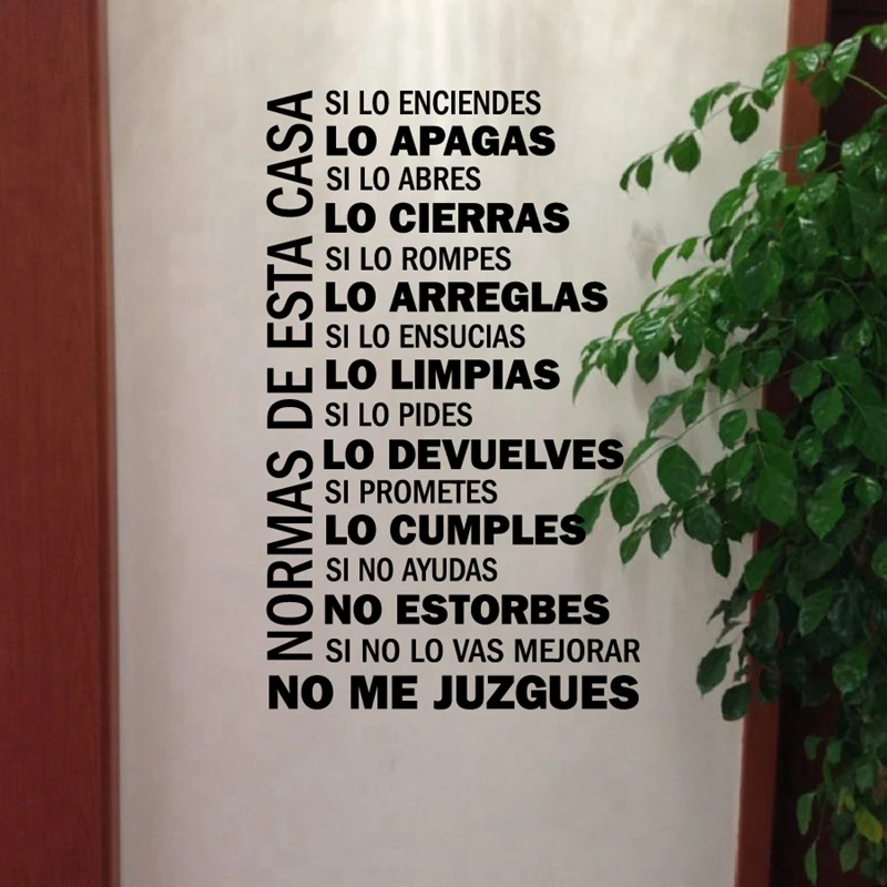 Spanish House Rules Vinyl Wall Decals , Wall Sticker Home Decor Family Quote In Spanish House Decoration