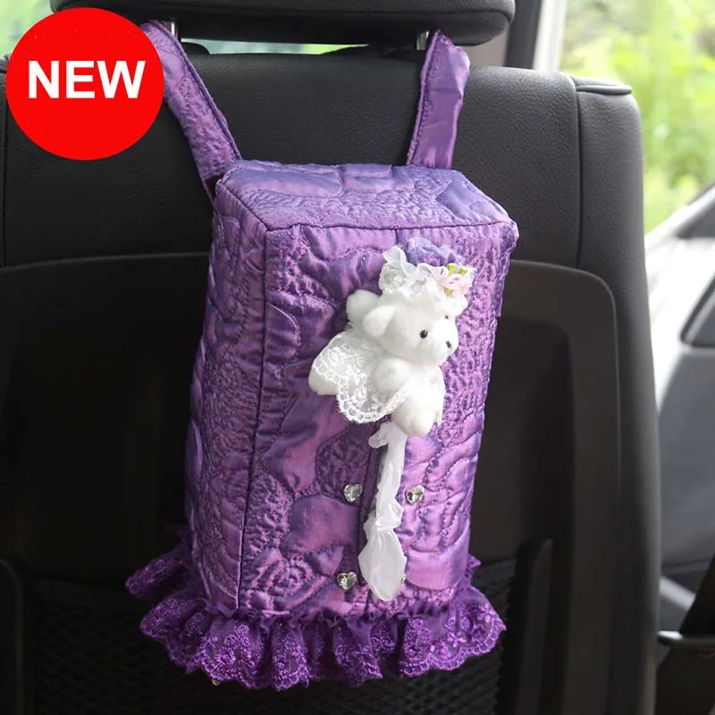 Purple Car Interior Decoration Accessories For Women Girls Silk Steeing Wheel Cover Seatbelt Shifter Hand Brake Covers Set image 4