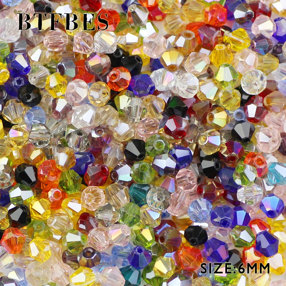 BTFBES 6mm AB Bicone Austrian Crystals Beads 50psc Cone Glass Spacer Loose bead for Jewelry Earring necklace Making Bracelet DIY