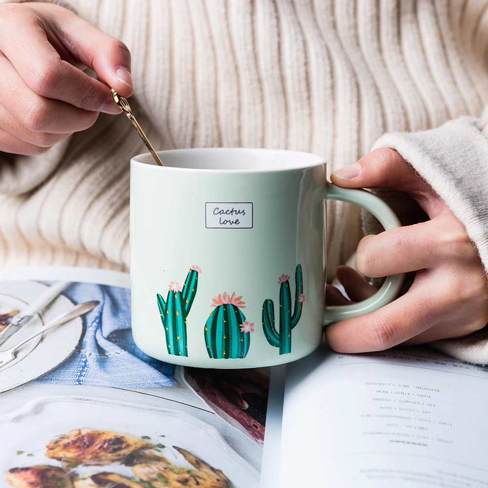 

EECAMAIL European-style Cactus Mug Ceramic Cup Lovers Cup Office Coffee Cup Household Mug Breakfast Cup Green Cactus Mug