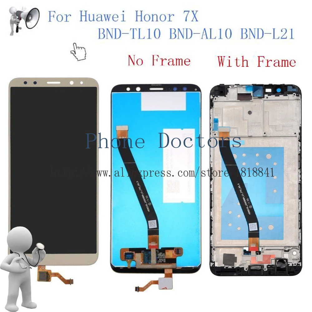 Pantalla LCD completa para Huawei Honor 7X, montaje de digitalizador con pantalla táctil con marco para Honor 7X, BND-TL10, BND-AL10, BND-L21